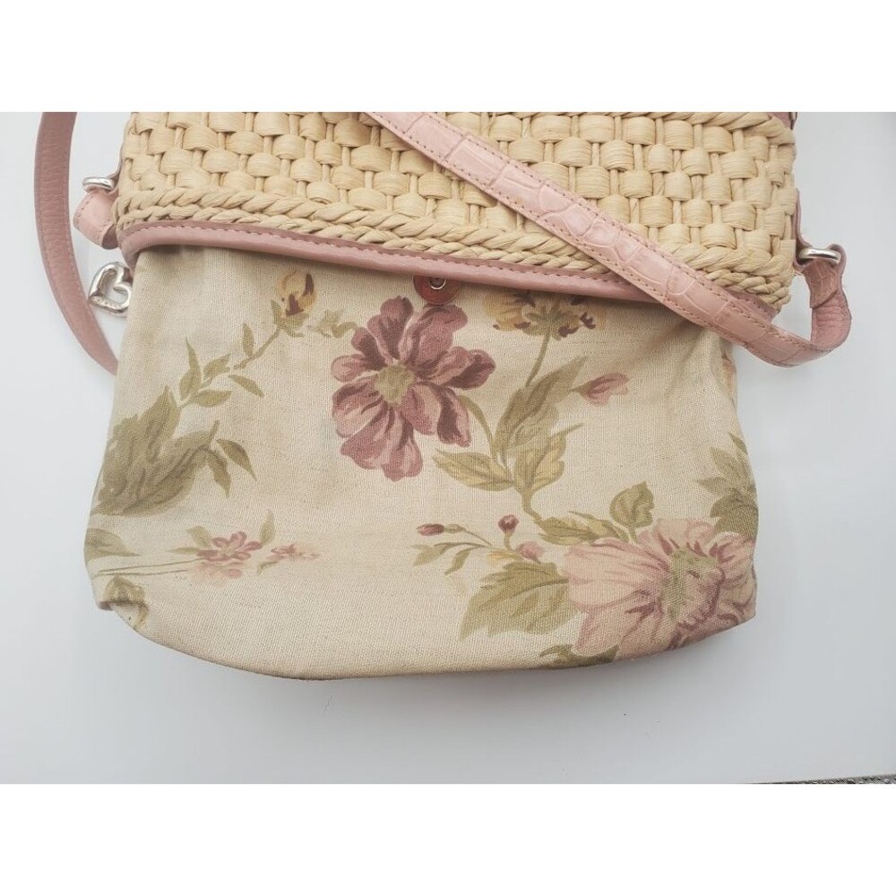 Brighton Purse Straw Handbag Pink Leather Trim  Floral Woven Basket Read - Picture 7 of 15
